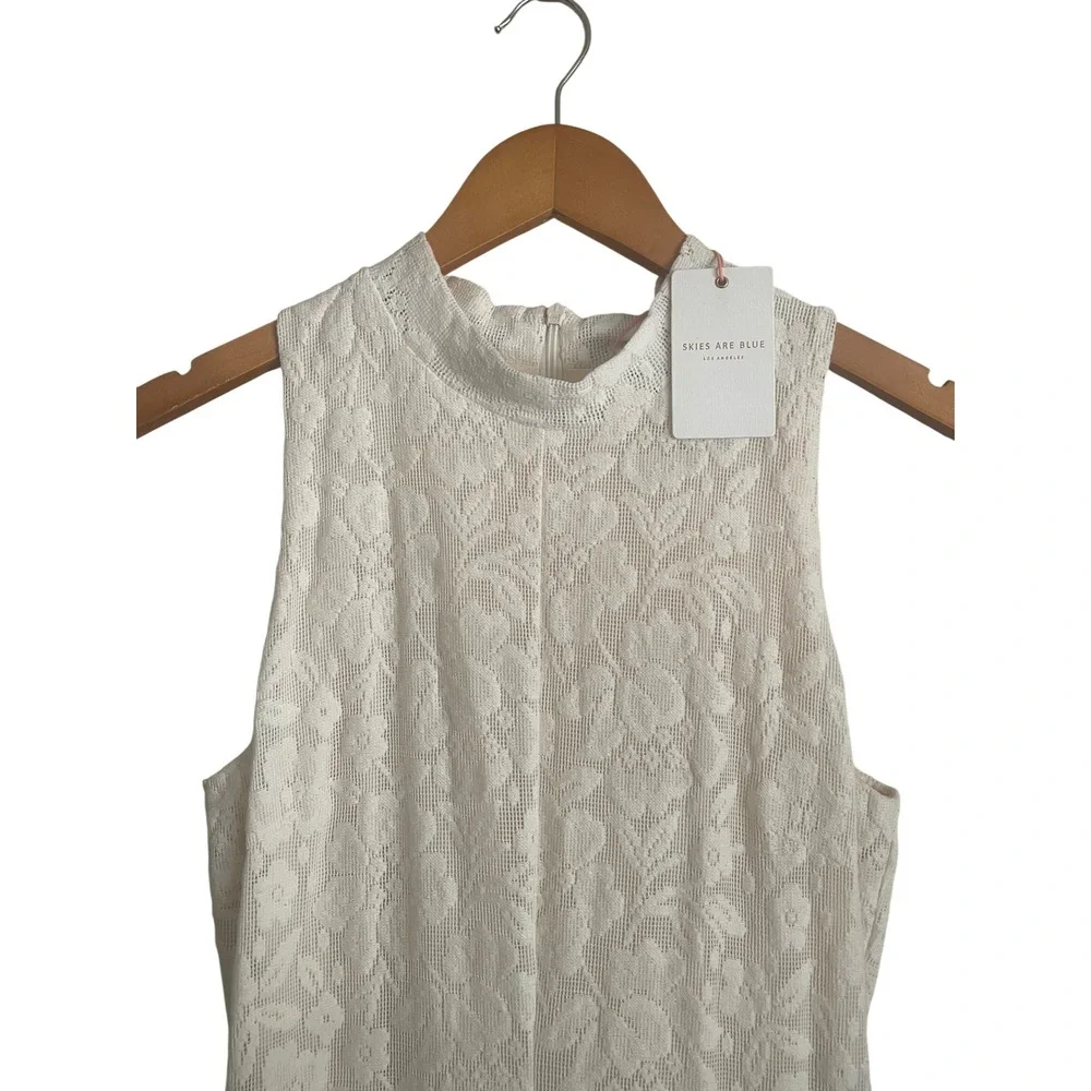 NWT Skies Are Blue Cream Sheer Floral Lace Crochet Maxi Dress Medium Boho Bridal - Picture 2 of 8